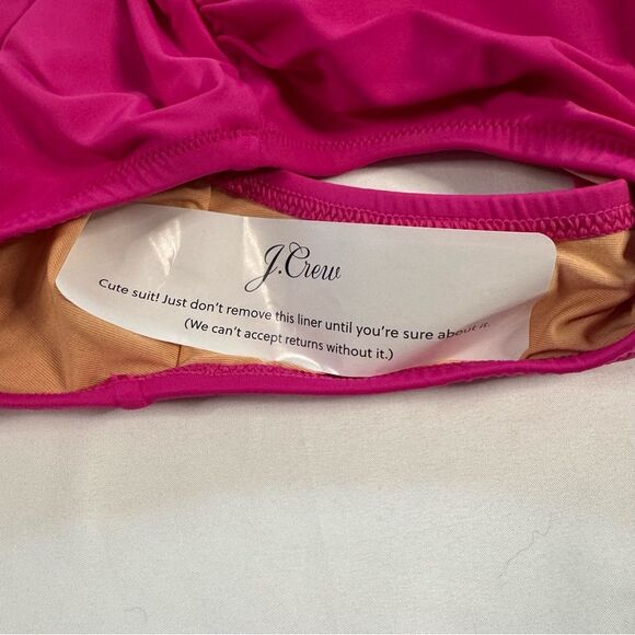 NWT J Crew Ruched Ruffle One Piece Swimsuit Pink Size 10 V Neck Barbie Bright - Picture 3 of 5